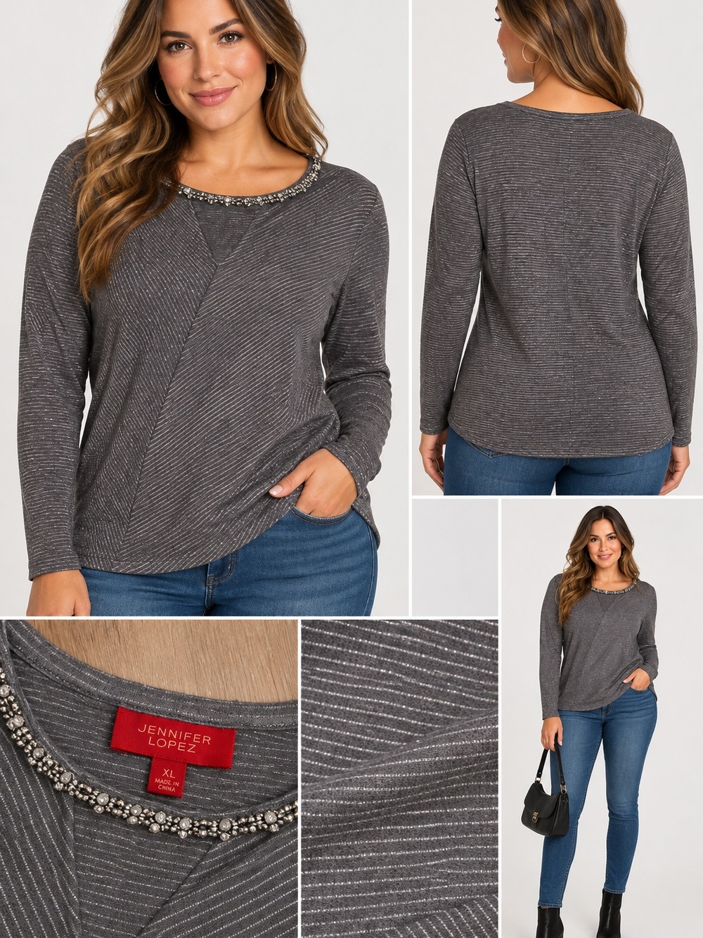 Jennifer Lopez Striped Long Sleeve sweater